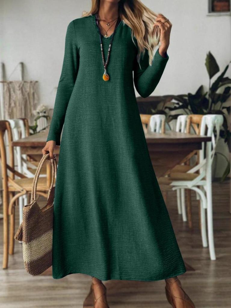 2025 Autumn/Winter Elegant European & American Solid Color Long Sleeve Slimming Maxi Dress