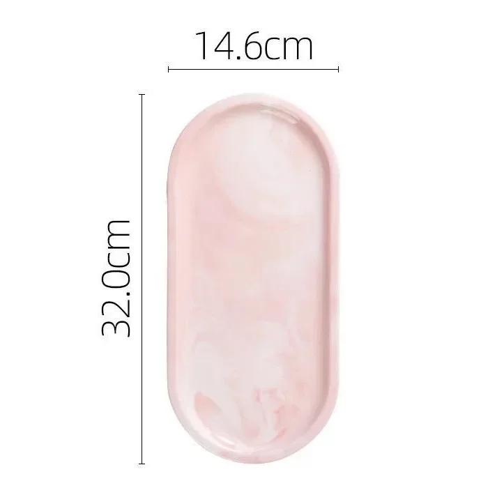 Nordic Creative White Marble Ceramic Jewelry Storage Tray Oval Ellipse Fruit Tray Decorative Plate Food Dessert Dish Tableware