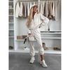 Womens 2-Piece Casual Tracksuit Solid Color Long Sleeve Zip Sweatshirt Elastic Waist Pants Streetwear