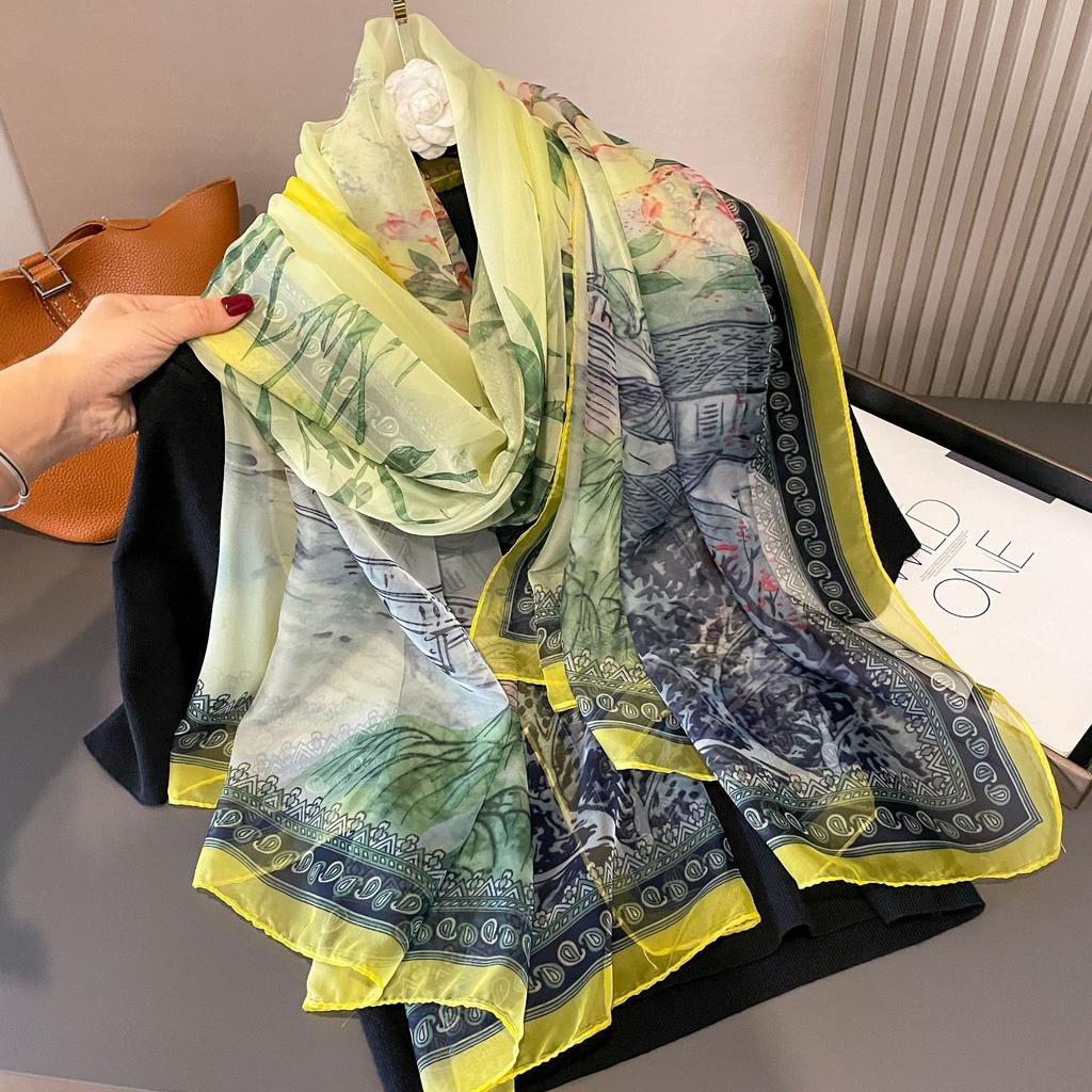 Small Flower Full of Stars Print Women Elegant Chiffon Georgette Bandana Scarf Summer Beach Sunscreen Thin Hijab Shawl