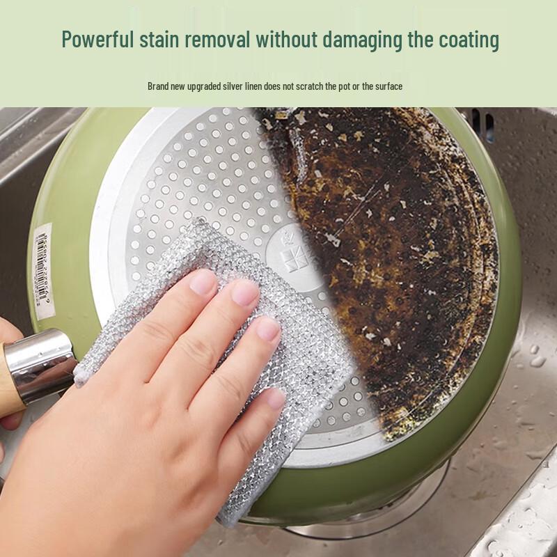 Steel Wool Double-Sided Absorbent Scouring Pad – Non-Stick, Silver Thread Cleaning Cloth