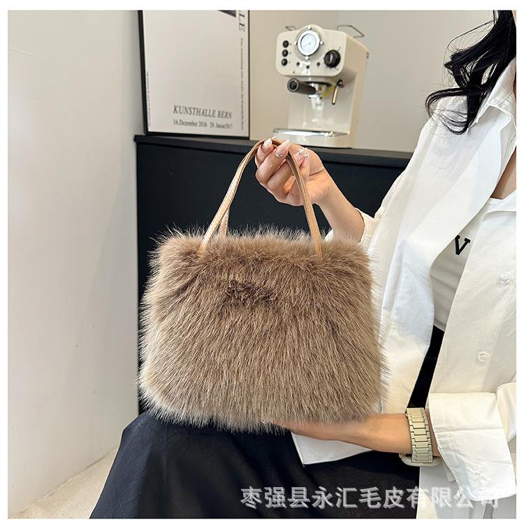 High texture versatile plush oblique span small square bag imitation fox hair high-end women's bag light luxury niche handbag