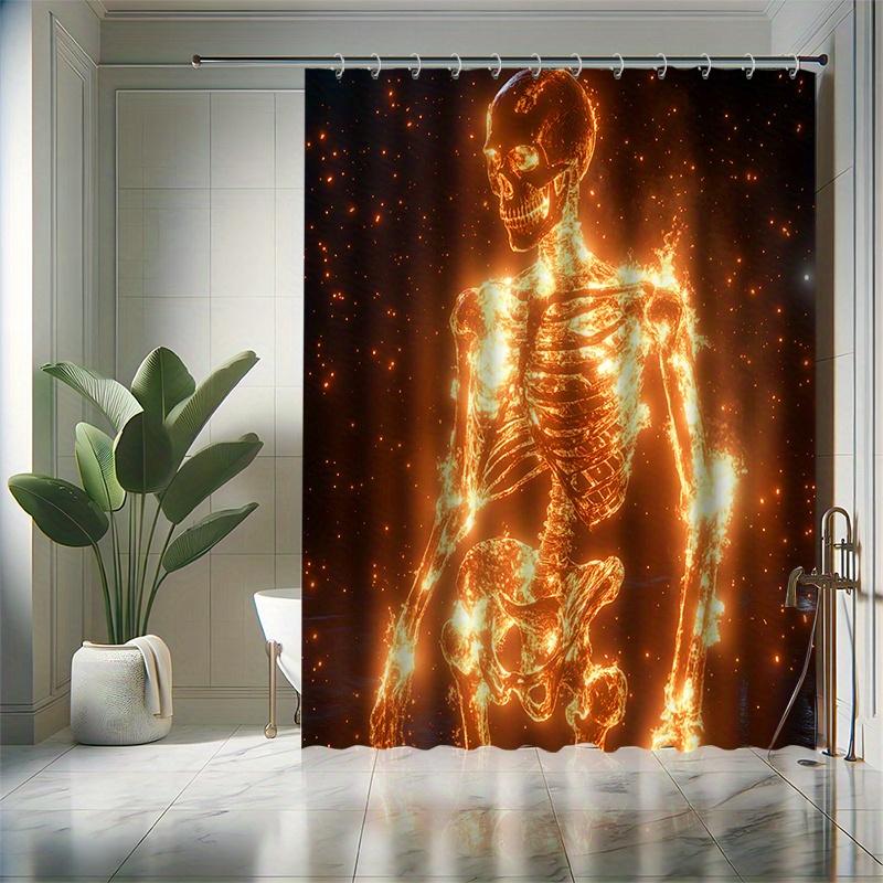 

Burning Skull Set - Hell Skeleton Man, Waterproof Polyester, Machine Washable, All-Season, Fantasy Theme, Modern Decor W90XH180cm