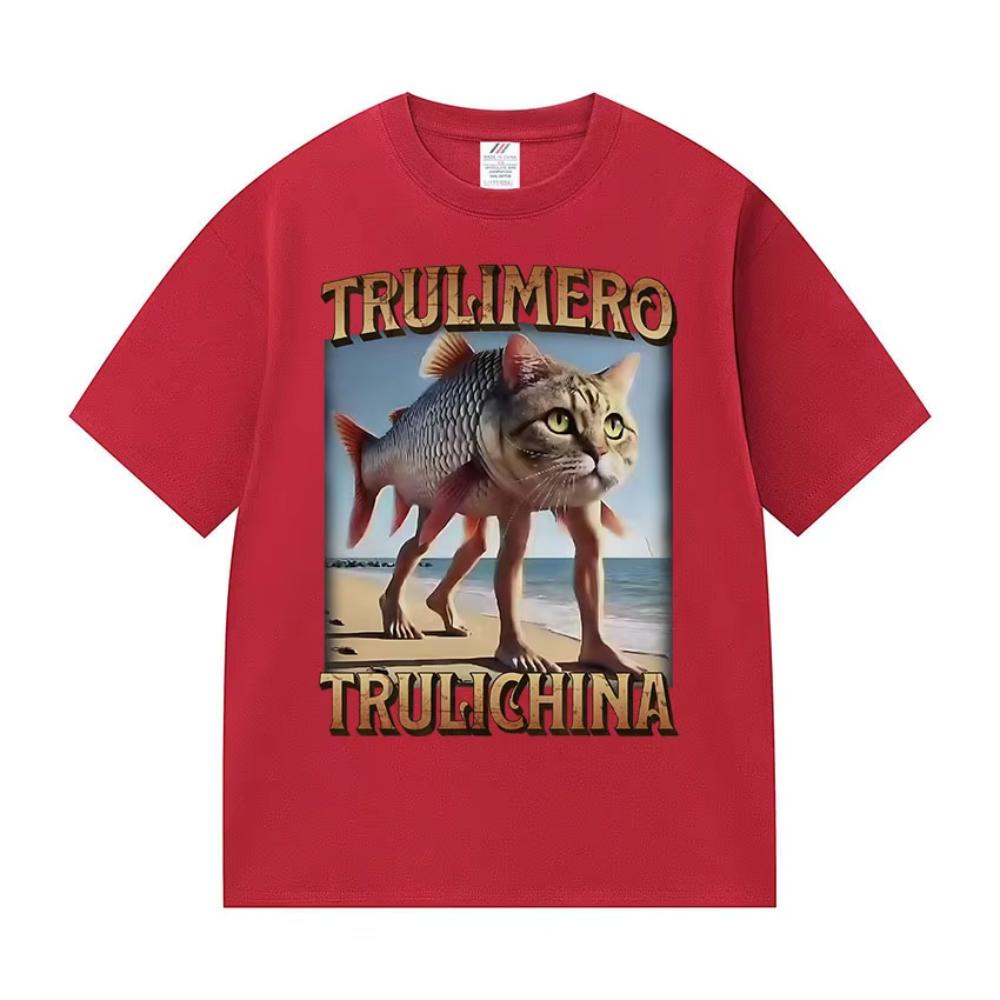 Trulimero Trulichina Funny Cat Fish Meme T Shirts Men Women Summer High Quality Cotton T-shirts Retro Oversized Short Sleeve Tee