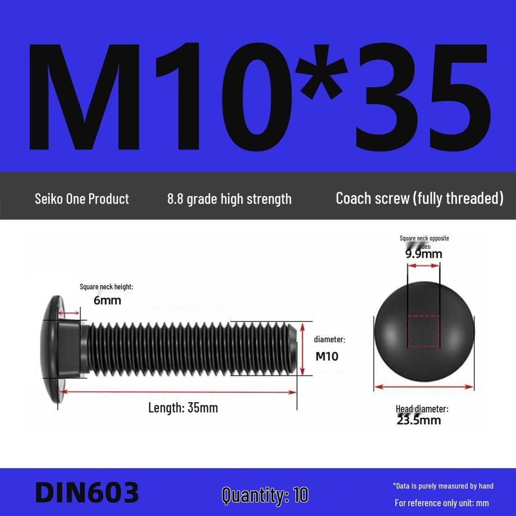 High-Strength Grade 8.8 Carriage Bolts: Round Head, Square Neck, M6-M16 Sizes for Shelf and Bridge Frames