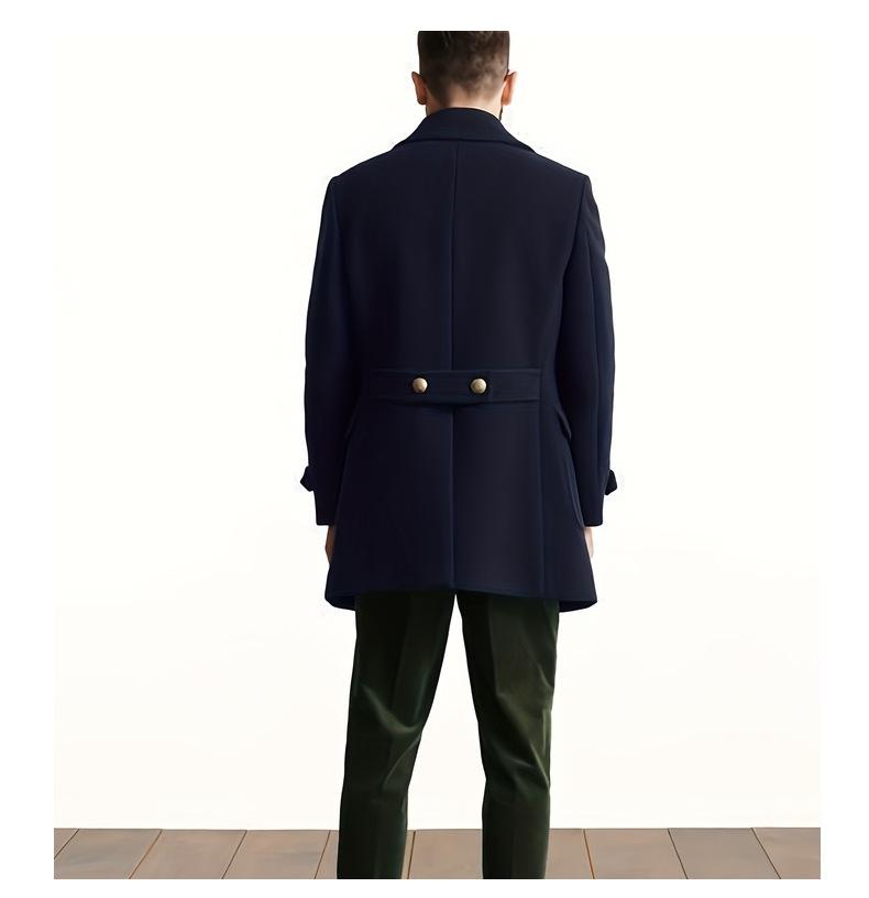 British Navy Style Woolen Coat - Autumn/Winter Mid-Length Men's Long-Sleeve, High-Quality Version