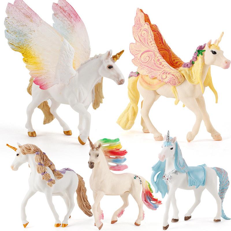 Eye-catching Fantasy Unicorn Rainbow Horse Pvc Model With Adorable Flying Pony And Elf Sheep