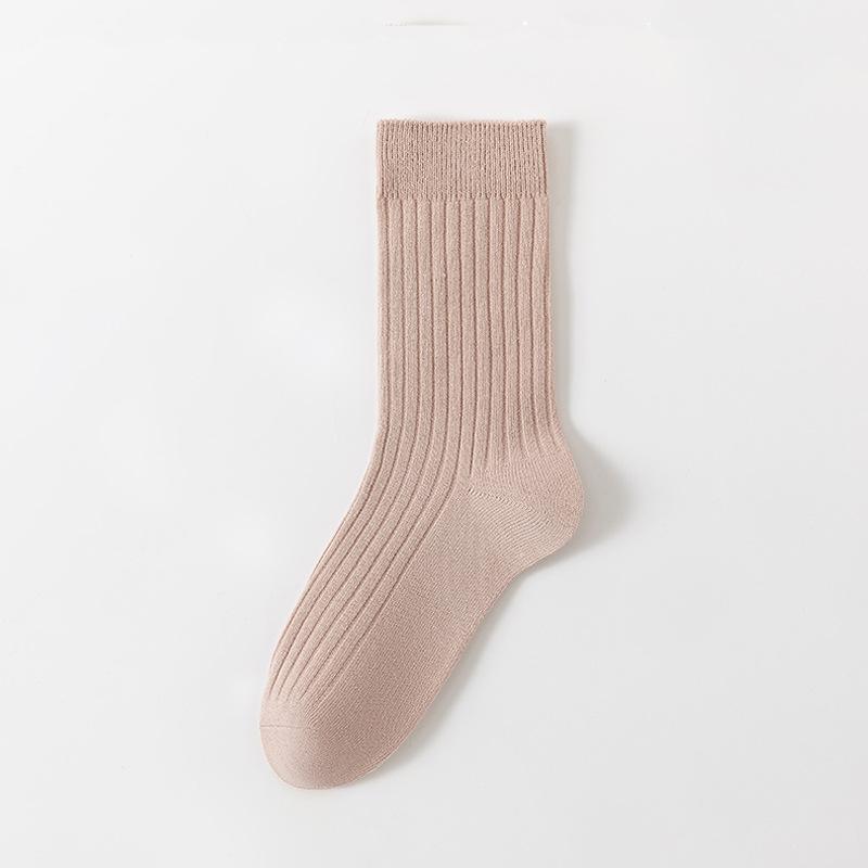 Female Spring and Autumn Pure Color All Build Loose Mouth In The Tube Pile Pile Cotton Socks