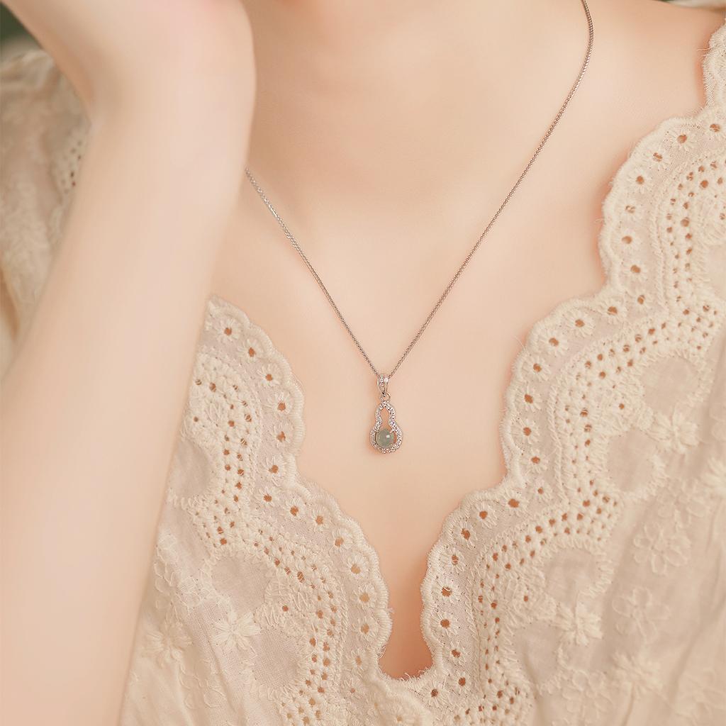 Natural blue water jadeite gourd necklace sterling silver s925 high-end exquisite live broadcast supply style fashion women's jewelry