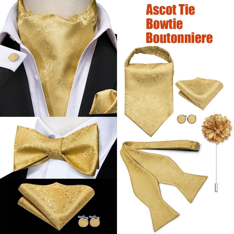 Buy Ascot Tie for Men Gold Silk Paisley Scarf Selftied Bowtie Pocket
