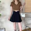 Summer 2024 Women's Black High-Waist Pleated Midi Skirt - Slimming Casual A-Line Bodycon