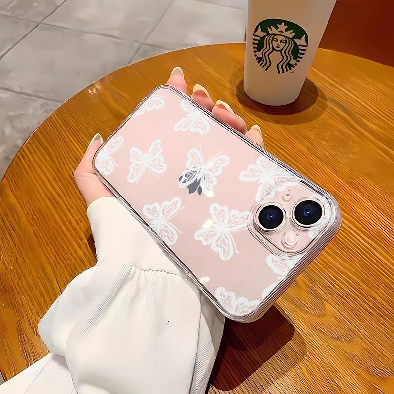 Japan and South Korea White Butterfly iPhone15 Transparent Soft Case 14Pro iPhone Case 13pm Fashion 12 Premium Sense