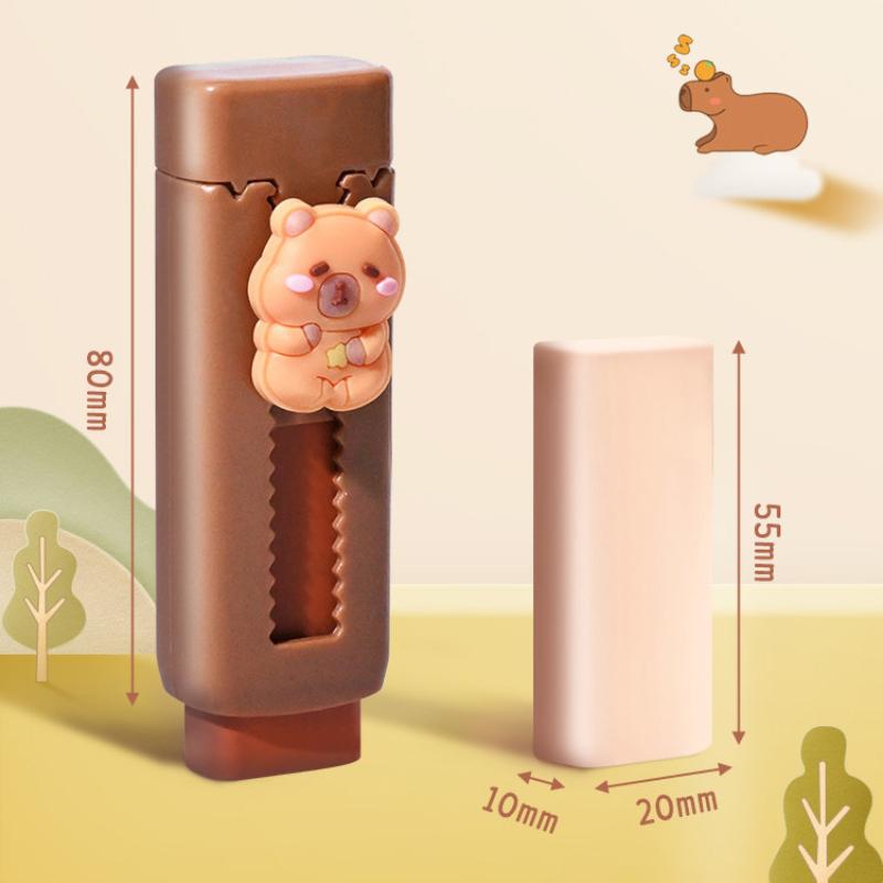 1Pc Cute Cartoon Capybara Push-out Eraser Creative Fun Student Stationery Gifts Kawaii School Supplies Pencil Erasers for Kids