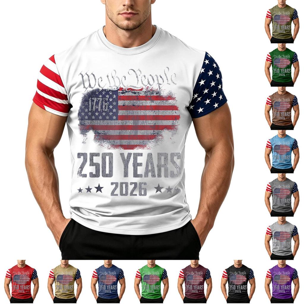 Men's Independence Day Flag Print Short Sleeve T-Shirt, Loose Casual Daily Summer Tops