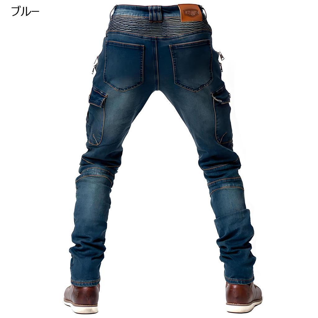 RENHE Men's Motorcycle Riding Pants with Protectors, Rider Pants, Spring/Autumn, All-Season, Stretch Material, Abrasion Resistant, Blue, Size M