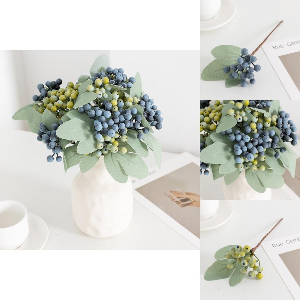 Artificial Blueberry And Green Faux Flower Arrangement For Home Decor And Wedding Centerpieces