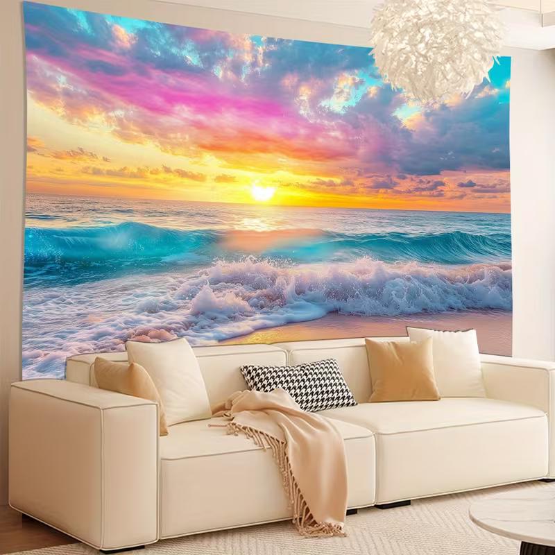 2D Pastel Sunset Beach Backdrop Ocean Photography Background