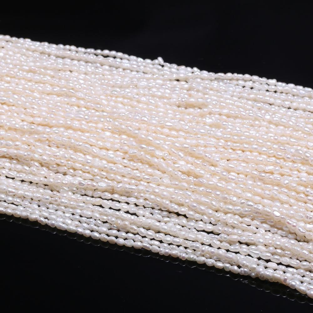 1String, AA Natural Pearl, Handmade Rice Shape Pearl Beads, 2-2.3mm, for DIY Necklace Bracelet Anklet Accessories, Jewelry Making 36cm