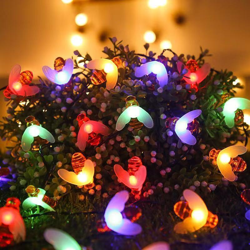 Colorful Outdoor Solar LED Bee String Lights - Waterproof Garland for Festivals & Lawn Decor