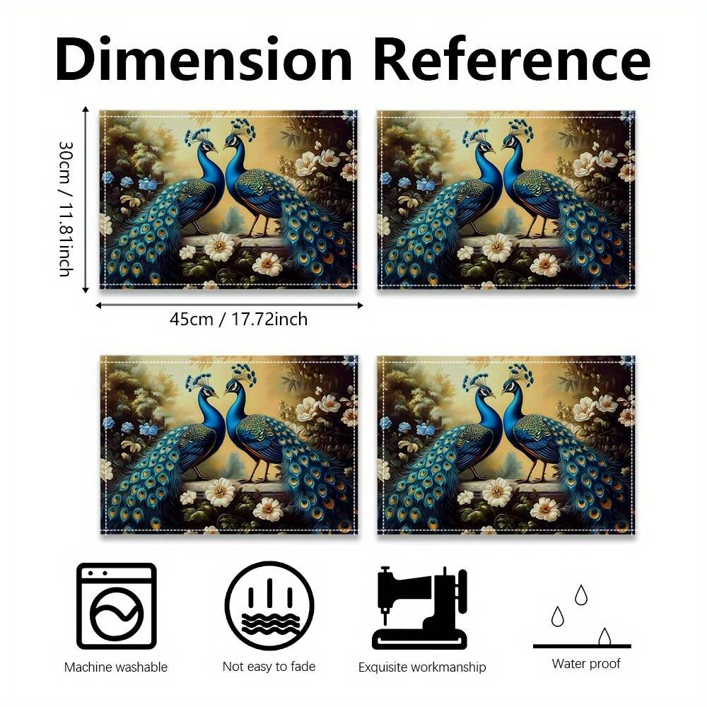 4pcs Peacock Digital Print Kitchen Table Decoration, Table Mat, Table Placemat Mat