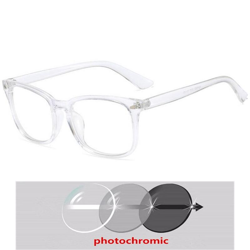 Women Men Sun Photochromic Gray Square Diopter Glasses 0 -0.5 -0.75 To -6.0 Vintage Computer Anti Blue Rays Short-Sight Eyewear