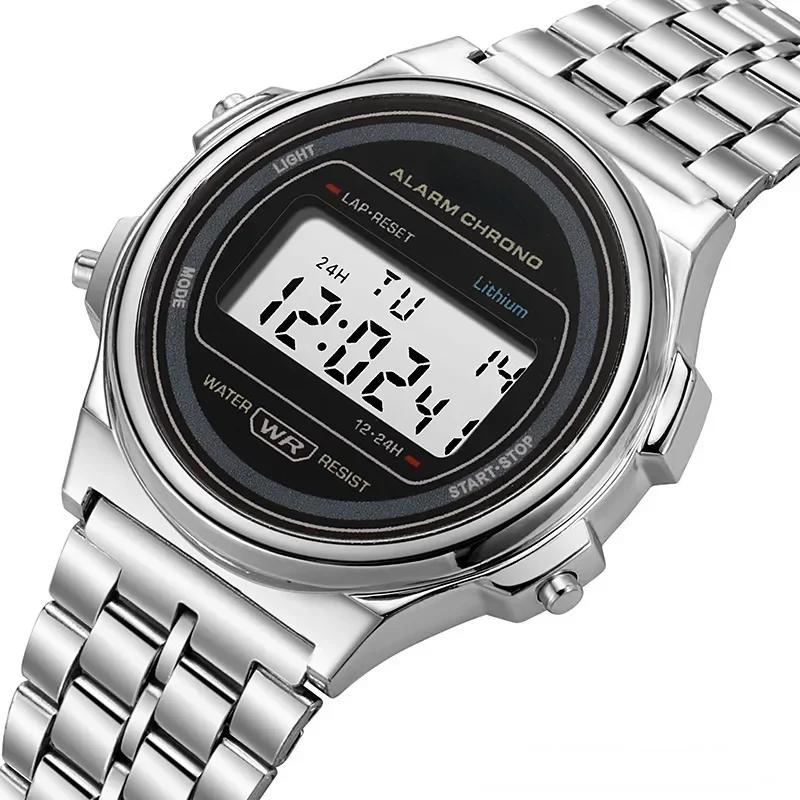 Montre Sportive Numérique Homme Multifonction LED Électronique Montres-bracelets pour Hommes Femmes Horloge Rétro Montres à Bracelet en Acier Reloj Hombre