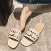 Fashion Women's Slippers in Summer 2025 Metal Flat Bottom Wear New Fashion Square Toe Outdoor Low Heel Women's Shoes Fashionable
