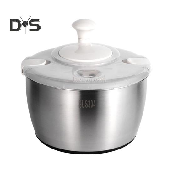 

Центрифуга для сушки салата из нержавеющей стали с корзиной для слива, противоскользящим основанием и кнопкой остановки, большая сушилка для овощей объемом 5,3 кварты серебряный