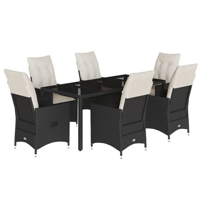 VidaXL Ensemble à manger de jardin coussins 7pcs Noir Résine tressée, ensemble de salle à manger d'extérieur, meuble de 3276697