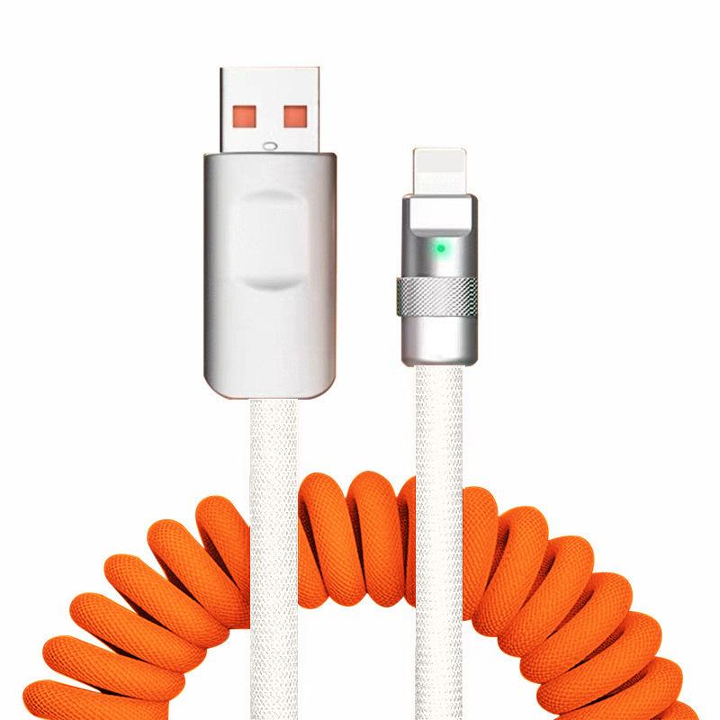 Color Contrast Spring Data Cable: Retractable Fast Charger for Huawei & Apple
