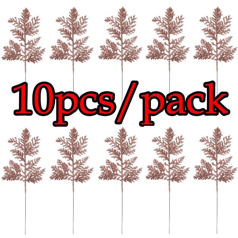 (10pcs/lot) Artificial Plants Pine Branches Christmas Tree Decoration Gold Glittering Sequin Material Home Decor Accessories