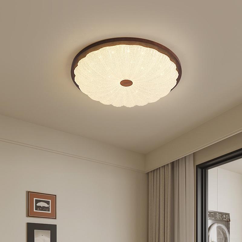 2025 Chinese Style Walnut Ceiling Light: Retro Round Design for Bedroom & Study