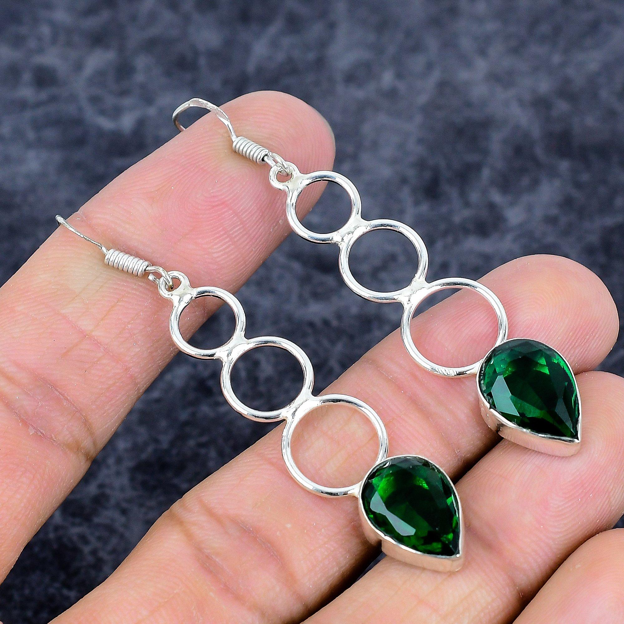 

Chrome Diopside Gemstone Handmade 925 Sterling Silver Jewelry Earring 2.64 M-3305