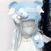 Warm Blue Bear Hat with Ear Furry Caps Cartoon Ear Hat Solid Color Wing Winter Plush Hat for Casual Wear