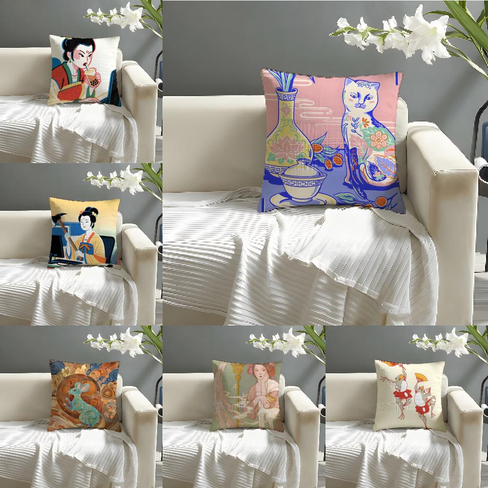 Retro Japanese Style Prints Pillow Case Home Living Room Decoration Linen Pillowcover Pillow Cases Cushion Cover