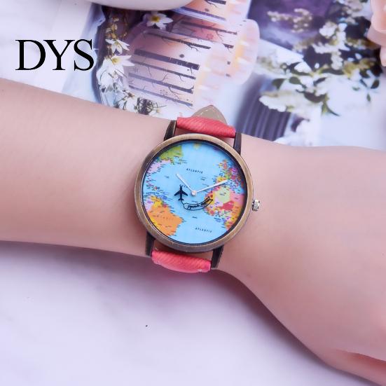 Creative World Map Plane Ceas de mână unisex Pointer Quartz No Numbers Party