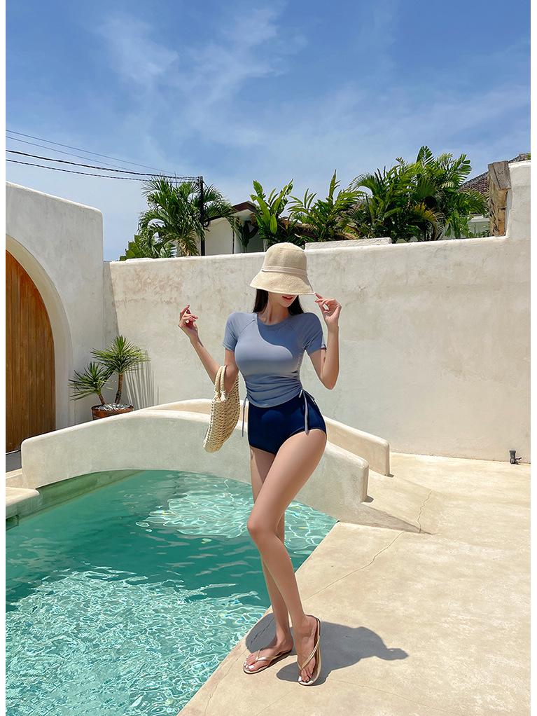 Hochwertiger Konservativer Kurzarm-Badeanzug mit Kordelzug für Damen