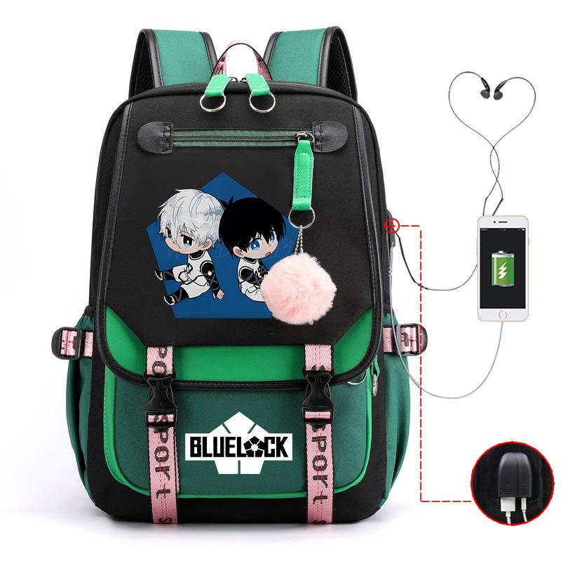 Blaues Gefängnis Anime Schultasche College Stil Große Kapazität Mittelschüler USB Rucksack