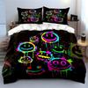 Colorful Neon Smiley Faces Pattern Bedding Duvet Cover Set  (1*Duvet Cover 2*Pillowcases, without duvet insert)