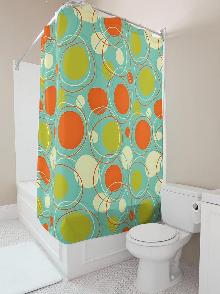 Colorful Retro Circle Pattern Waterproof Shower Curtain With Hooks For Bathroom Decor Home Accessory Easy To Clean And Maintain