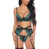 Sexy Women Embroidery Lace Bra Sexy Lingerie With Garter +Thong Set Underwear