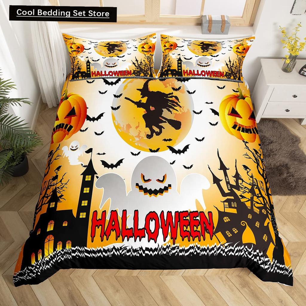 Halloween Gothic Schwarze Katze King Queen Bettbezug Glitzer Mond Bettwäsche Set Horror Gruselig Quilt Bezug Polyester Bettbezug