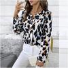 Elegant Leopard Print Long Sleeve Shirt Women Loose Fit V-Neck Casual Office Wear