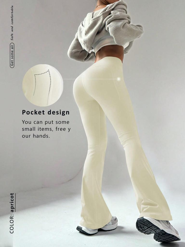 Lulu Women's High Waist Flared Yoga Pants - Slim Fit, Peach Hip, Outdoor Sportswear