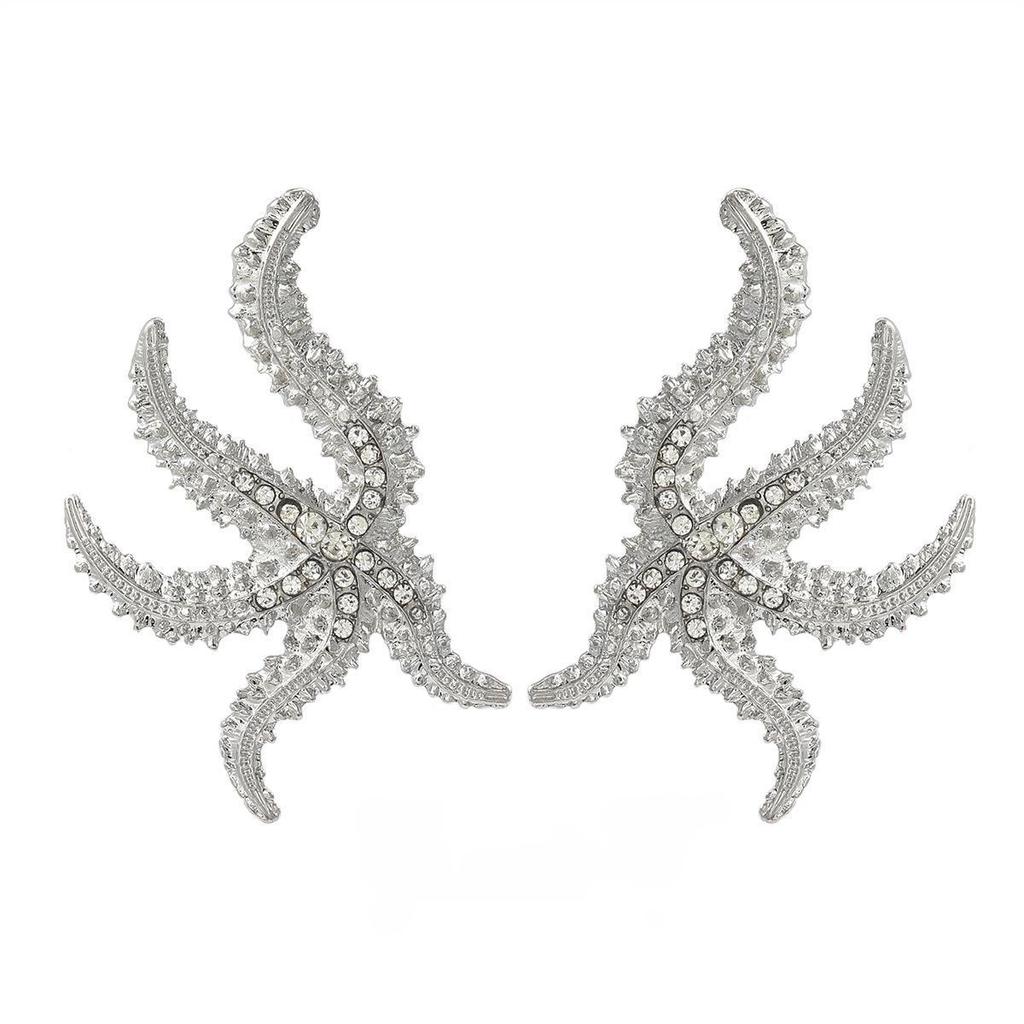 Summer Ocean Style Starfish Alloy Earrings with Crystals - Trendy European & American Party Accessories for Women
