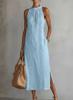 Women's Solid Color Loose Long Crew Neck Vest Fashion Casual Women's Dress