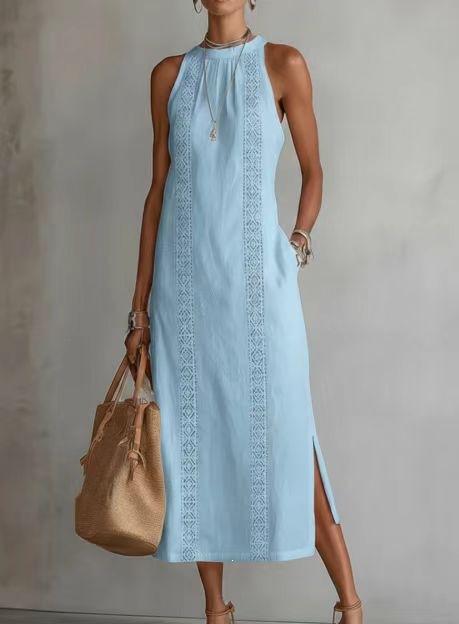 Women's Solid Color Loose Long Crew Neck Vest Fashion Casual Women's Dress