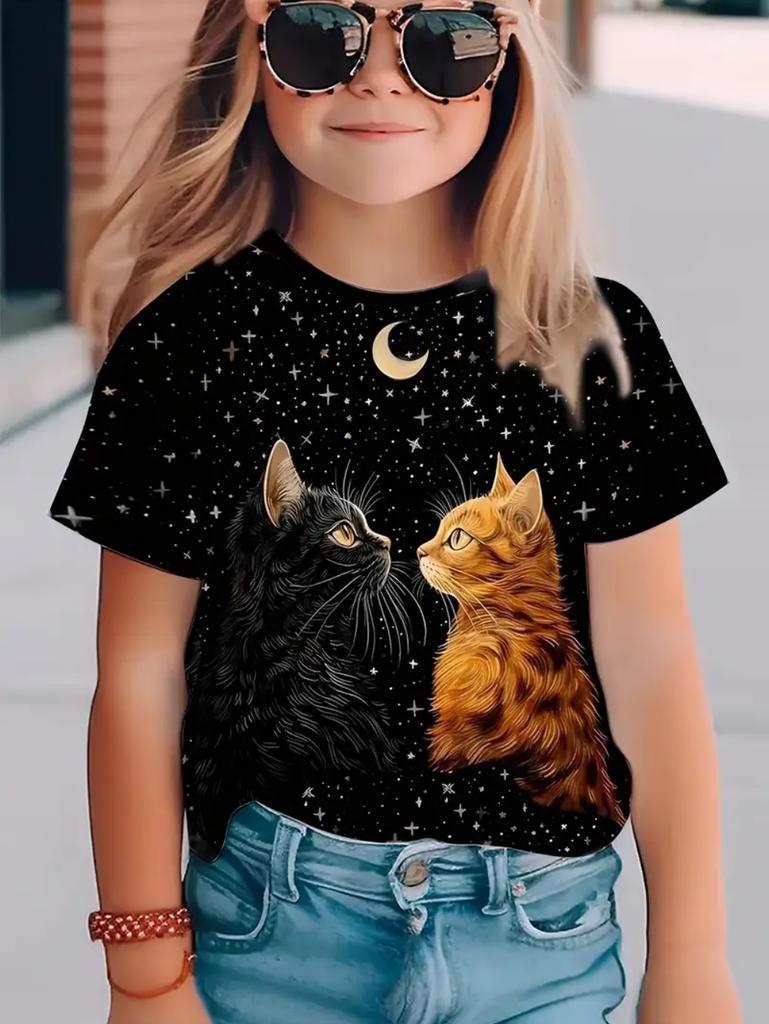 T-Shirts for Children Fashion Simple Styl Round Neck Short Sleeved T-Shirt Casual Vintage Outdoors Quick-Drying T-Shirt for Girl