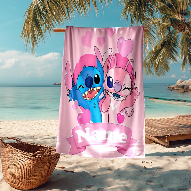 Custom Name Ultra-Soft Beach Towel with Stitch Theme,Ideal for Pool - Camping, Diving - Perfect Travel Essential, Vibrant Beach Towel.