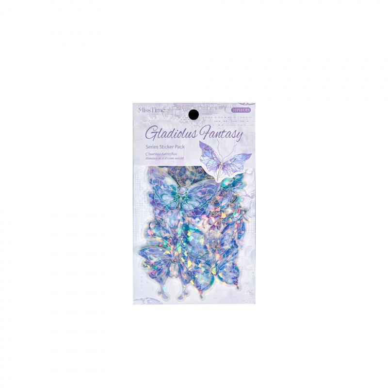 1pack/20pcs Vintage Ice Crystal Butterfly Sticker Pack for Hand account and Scrapbook Decoration